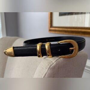 Kim Rogers Women’s Navy Belt Gold-Tone Buckle Size M Genuine Leather